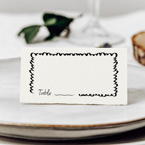 Hand Drawn Whimsical Wavy Edge Wedding Table Place Card