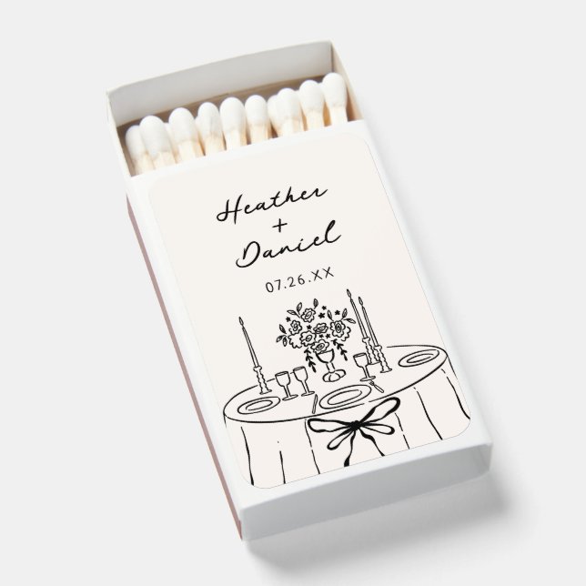 Hand Drawn Whimsical Wedding Bulk Matchboxes (Front Open)
