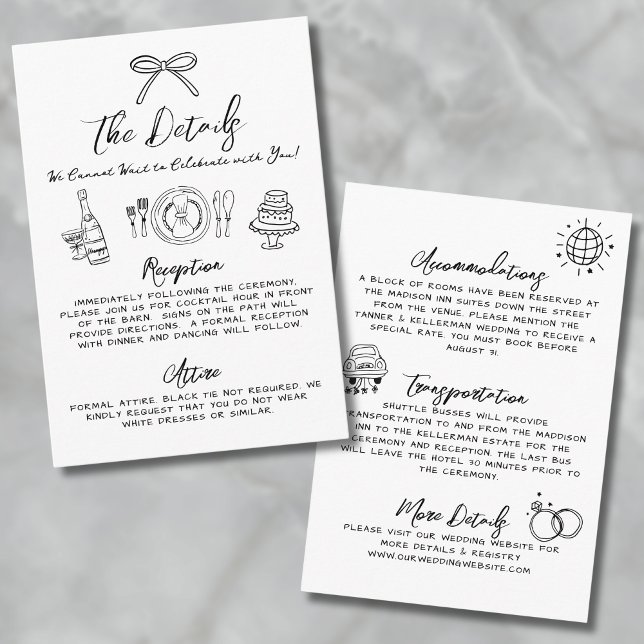 Hand Drawn Whimsical Wedding Details Enclosure Card (Hand Drawn Quirky Whimsical Wedding Details Enclosure Card)