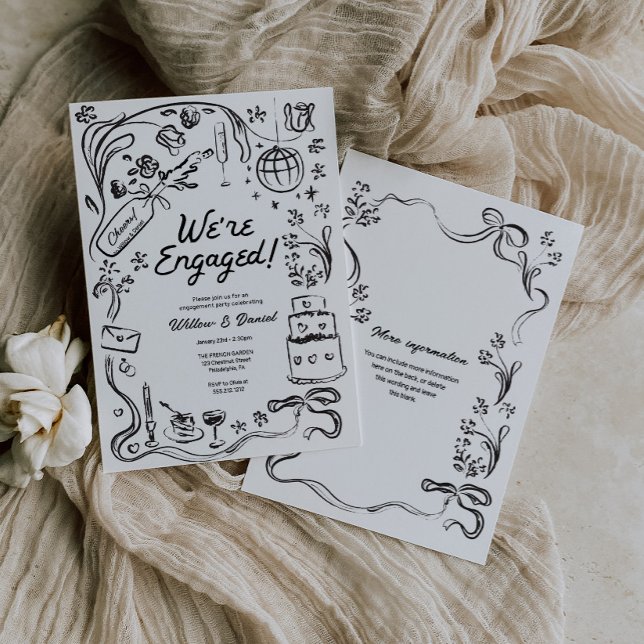 Hand Drawn Whimsical Wedding Engagement Party Invitation (Creator Uploaded)