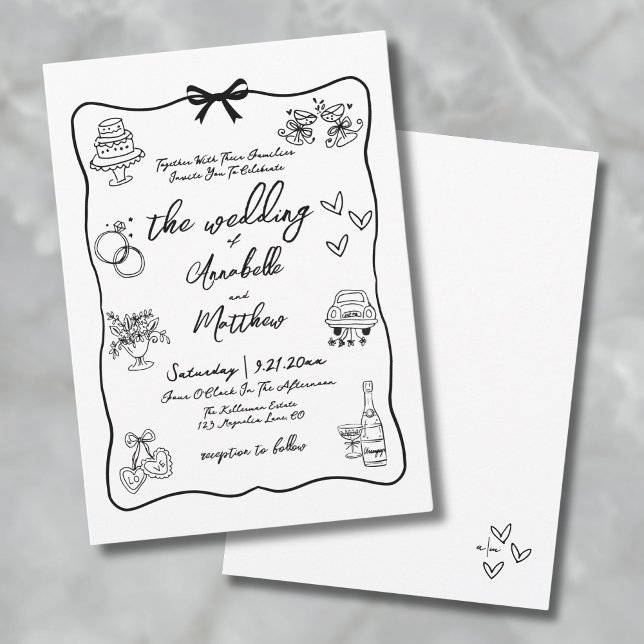 Hand Drawn Whimsical Wedding Invitation (Whimsical Hand Drawn Quirky Wedding Invitation)