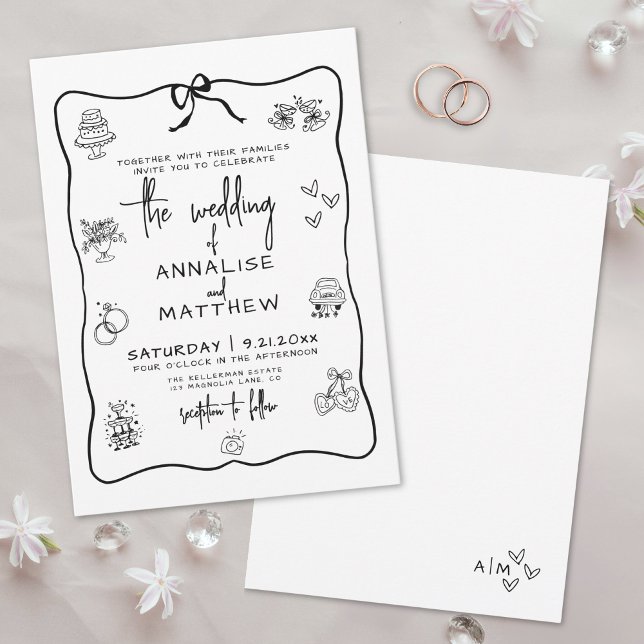 Hand Drawn Whimsical Wedding Invitation (Hand Drawn Quirky Whimsical Wedding Invitation)