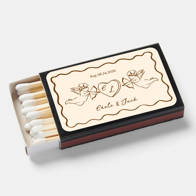 Hand Drawn Whimsical Wedding Matchboxes  (Front Open)
