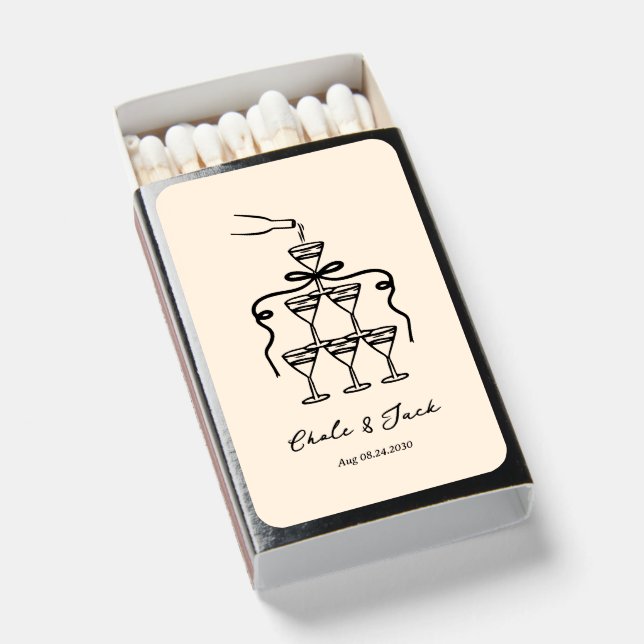 Hand Drawn Whimsical Wedding  Matchboxes (Front Open)