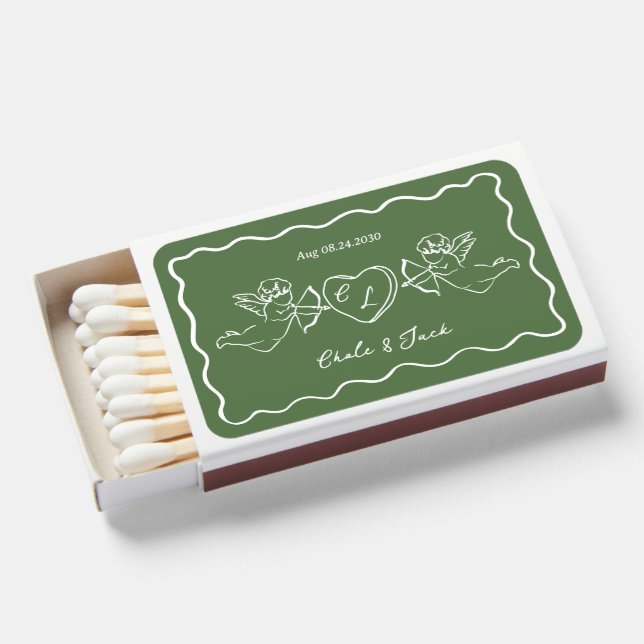 Hand Drawn Whimsical Wedding Matchboxes  (Front Open)