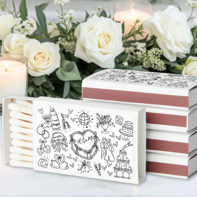 Hand Drawn Whimsical Wedding Matchboxes (Hand Drawn Whimsical Wedding Matchboxes)