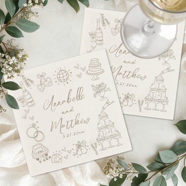 Hand Drawn Whimsical Wedding Napkins (Hand Drawn Whimsical Wedding Napkins )
