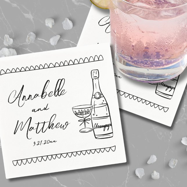 Hand Drawn Whimsical Wedding Napkins (Hand Drawn Whimsical Wedding Napkins)