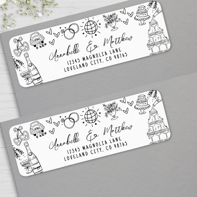 Hand Drawn Whimsical Wedding Return Address Label (Hand Drawn Whimsical Wedding Return Address label)