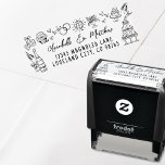 Hand Drawn Whimsical Wedding Return Address Self-inking Stamp<br><div class="desc">Whimsical Hand Drawn Wedding Self-Inking Return Address Stamp. This playful self-inking stamp features charming hand-drawn doodle artwork around the top and sides, adding a lighthearted and fun touch. Your name and address are centered neatly at the bottom in a mix of whimsical script and simple serif fonts. Perfect for wedding...</div>