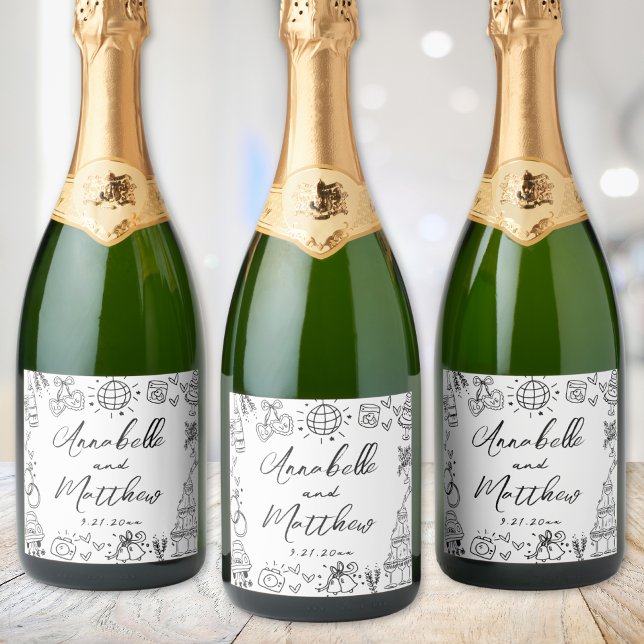 Hand Drawn Whimsical Wedding Sparkling Wine Label (Hand Drawn Whimsical Wedding Sparkling Wine Label)