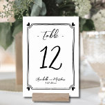 Hand Drawn Whimsical Wedding Table Number<br><div class="desc">Elegant Hand Drawn Whimsical Wedding Table Number. This adorable table number card features a subtle, hand-drawn frame with black hearts in each corner, creating a fun yet elegant design that gently encircles the table number. The mix of script and handwritten-style fonts adds a stylish and personal touch, making it both...</div>