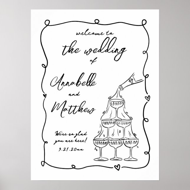 Hand Drawn Whimsical Wedding Welcome Sign (Front)