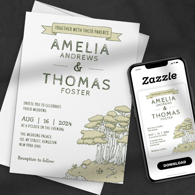 Hand-drawn Whimsical Woodland Forest Wedding Invitation (Creator Uploaded)