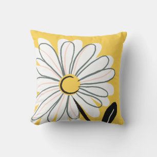 Hand-drawn Whimsical Yellow Daisy Outdoor Pillow