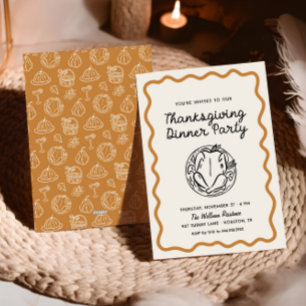 Hand Drawn Whimsy Doodle Thanksgiving Dinner Holiday Card