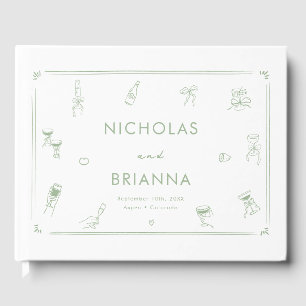 Hand Drawn White and Green Wedding Guest Book