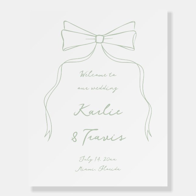 Hand Drawn White and Sage Green Wedding Welcome Foam Board (Front)