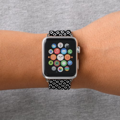 Hand_Drawn White Diamonds on Black Apple Watch Band