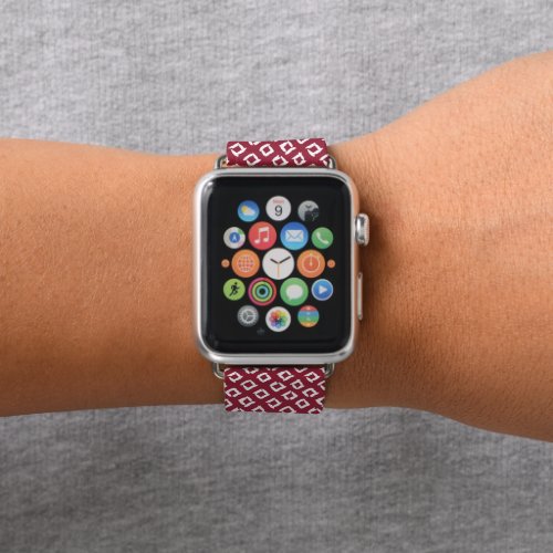 Hand_Drawn White Diamonds on Deep Berry Red Apple Watch Band