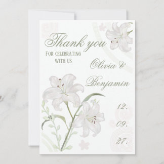 Hand drawn white lily wedding thank you card