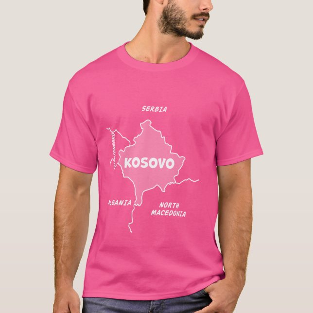 Hand-drawn white line map of Kosovo & neighboring  T-Shirt (Front)
