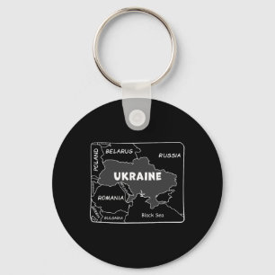 Hand-drawn White Line Map Of Ukraine And Neighbori Keychain