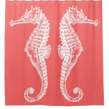 Hand Drawn White Seahorse Classy Coral