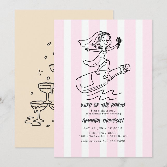 Hand Drawn Wife of the Party Bachelorette Party Invitation (Front/Back)