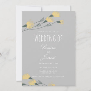 Hand-Drawn Wild Flower Botanical Gray Wedding Invitation