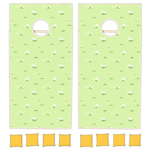 Hand Drawn Wild Flower  Green Grass Pattern Cornhole Set