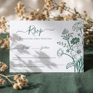 Hand-Drawn Wildflower Floral Botanical Wedding Letterpress RSVP Cards