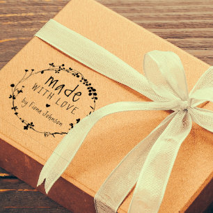 Hand Drawn Wildflower Wreath Made with Love Rubber Stamp