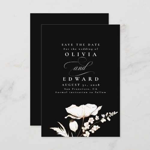Hand_drawn Wildflowers Black Save the Date