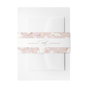 Hand-drawn Wildflowers Dusty Pink Elegant Wedding Invitation Belly Band