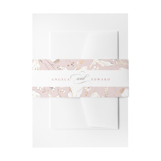 Hand-drawn Wildflowers Dusty Pink Elegant Wedding Invitation Belly Band (Front Example)
