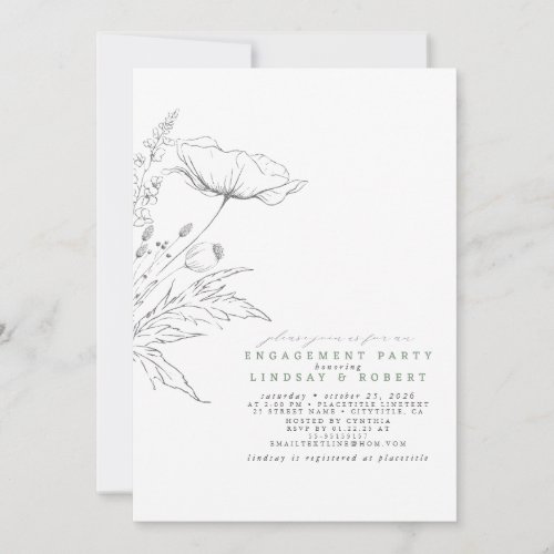Hand_drawn Wildflowers Elegant Engagement Party Invitation