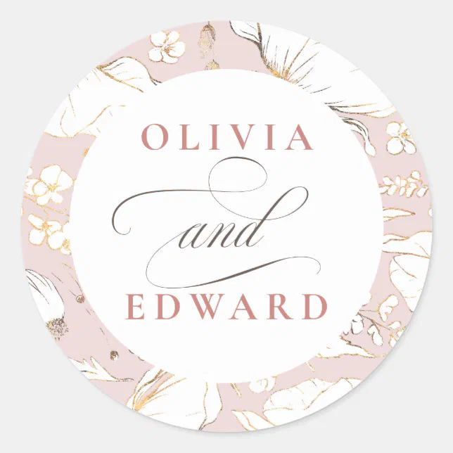 Hand-drawn Wildflowers Elegant Gold Wedding Classic Round Sticker | Zazzle