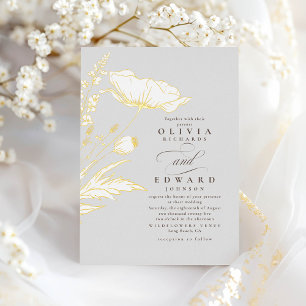 Hand-drawn Wildflowers Elegant Light Grey Wedding Foil Invitation