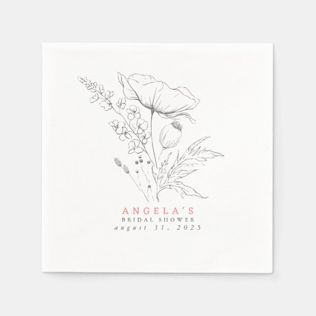 Hand-drawn Wildflowers Elegant Minimalist Napkins (Front)