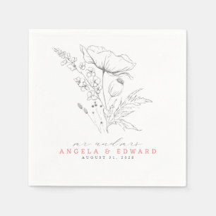 Hand-drawn Wildflowers Elegant Minimalist Wedding Napkins