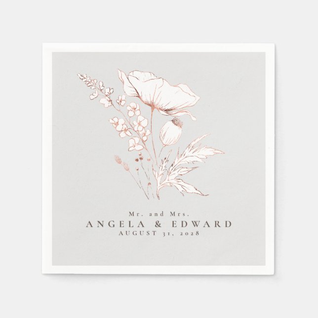Hand-drawn Wildflowers Elegant Minimalist Wedding  Napkins (Front)