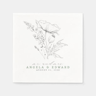 Hand-drawn Wildflowers Elegant Minimalist Wedding Napkins