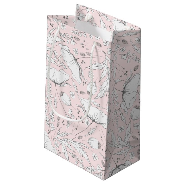 Hand-drawn Wildflowers Elegant Modern Pink Small Gift Bag (Back Angled)