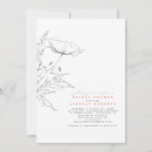 Hand_drawn Wildflowers Elegant Peach Bridal Shower Invitation