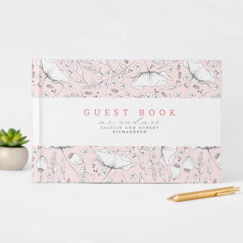 Hand_drawn Wildflowers Elegant Pink Wedding Guest Book