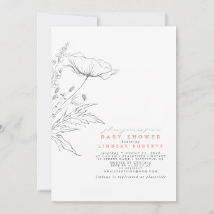 Hand-drawn Wildflowers Elegant Sage Baby Shower Invitation