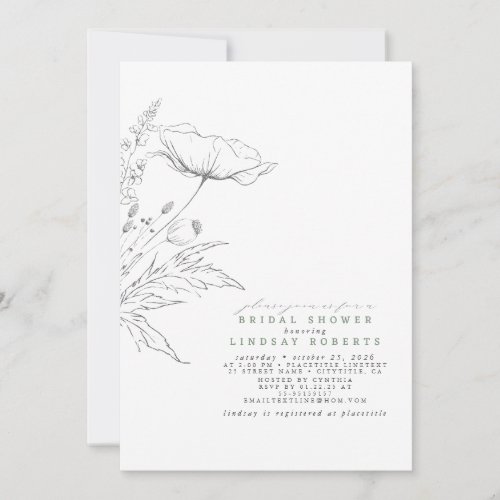 Hand_drawn Wildflowers Elegant Sage Bridal Shower Invitation