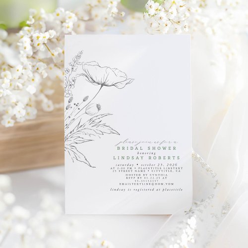 Hand_drawn Wildflowers Elegant Sage Bridal Shower Invitation