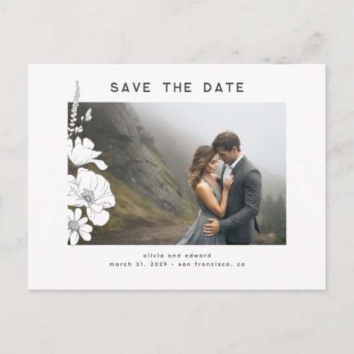 Hand_drawn Wildflowers Elegant Save The Date Photo Announcement Postcard